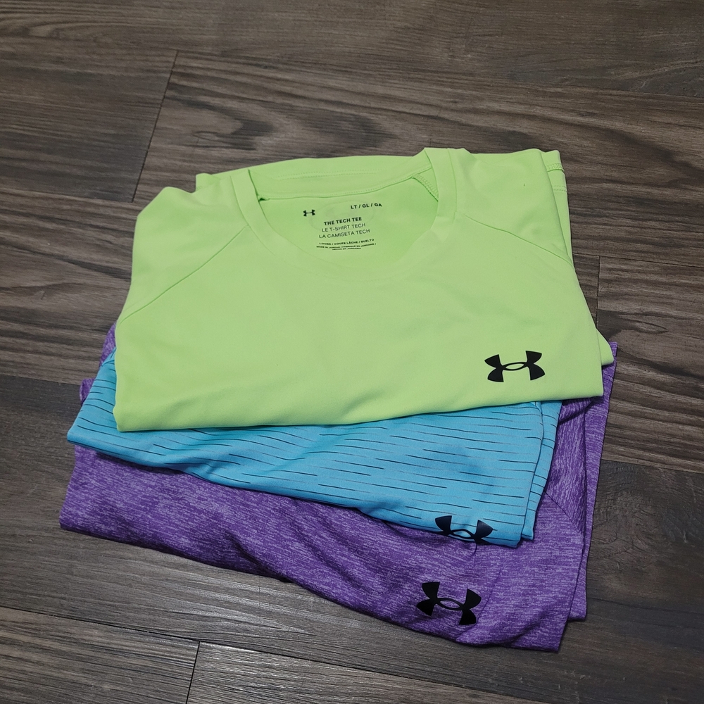 Under Armour T-Shirts in Green, Blue, and Purple Size L Bunle Lot Mens Dri Fit
